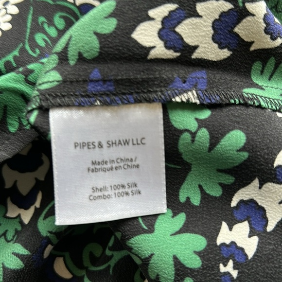 Veronica Beard Willow Silk cap sleeve shirt top Floral V Neck Black Green Sz 2 - Picture 9 of 12